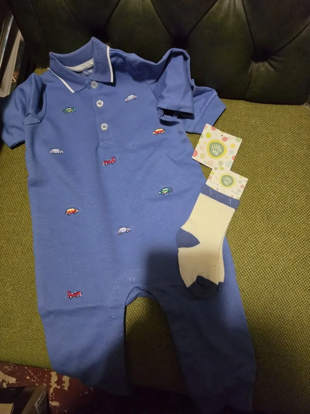 Boys Coverall Cars Set with Socks 12 Months Blue NIP